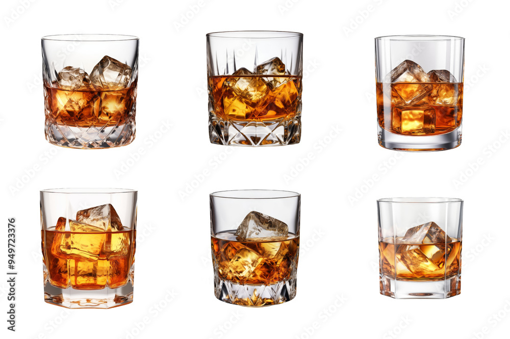 Whiskey in Glass Collection Bundle Set Isolated on a Transparent Background Whiskey in Glass Collection Bundle Set Isolated on a Transparent Background