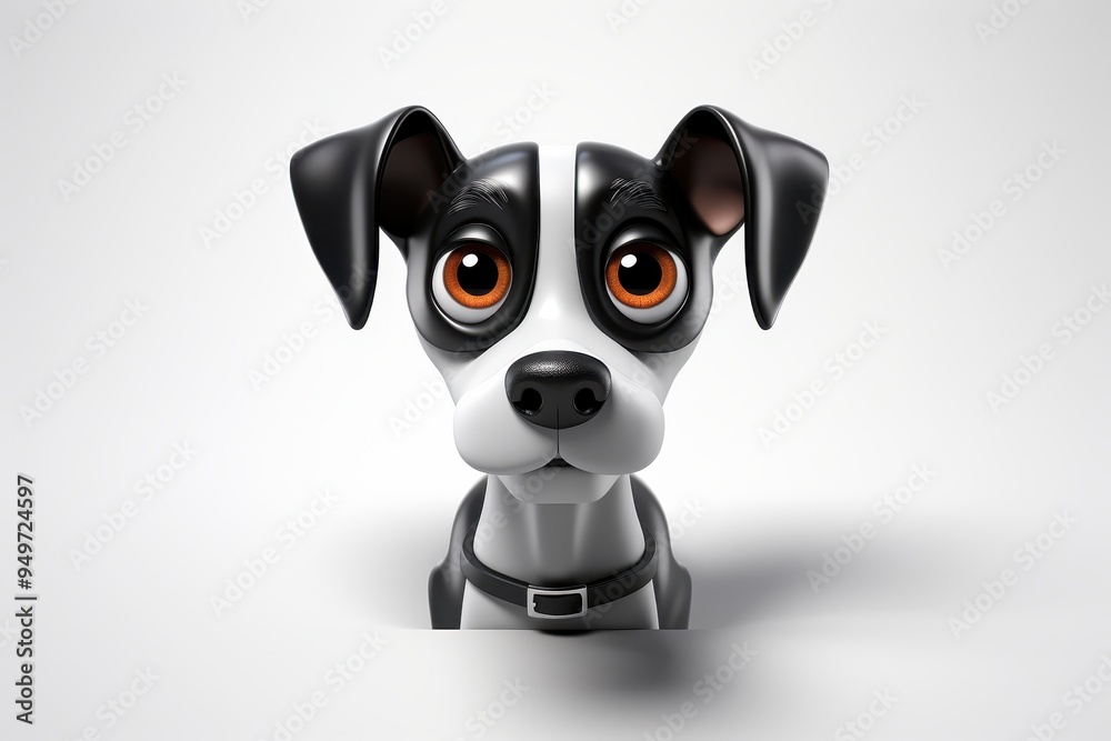 Curious Canine: A 3D illustration of a black and white dog with big, round eyes peering over a white surface, creating a playful and endearing image. Curious Canine: A 3D illustration of a black and white dog with big, round eyes peering over a white surface, creating a playful and endearing image.