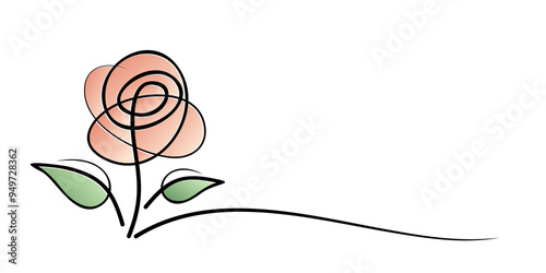 The symbol of a stylized pink garden rose.