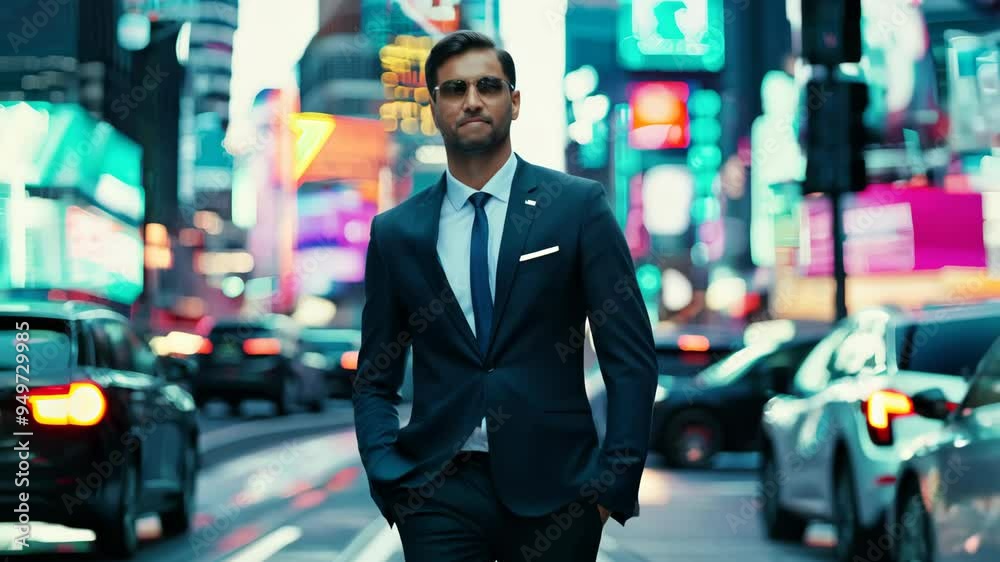 Businessman walking through times square new york city Businessman walking through times square new york city