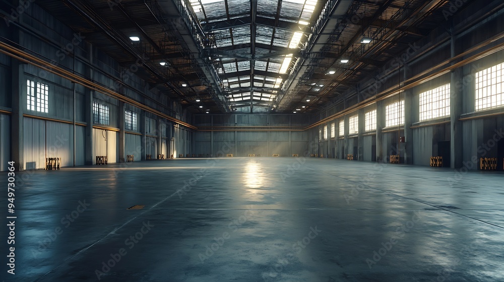 Empty warehouse with ventilation system : Generative AI Empty warehouse with ventilation system : Generative AI