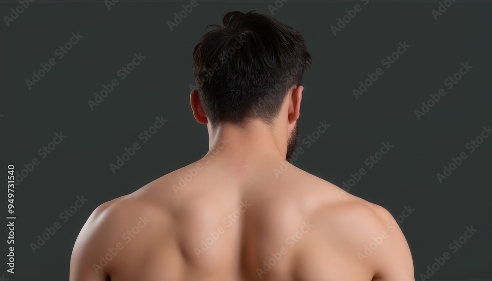 Back View of Muscular Man Showcasing Strong Shoulders and Neck Back View of Muscular Man Showcasing Strong Shoulders and Neck