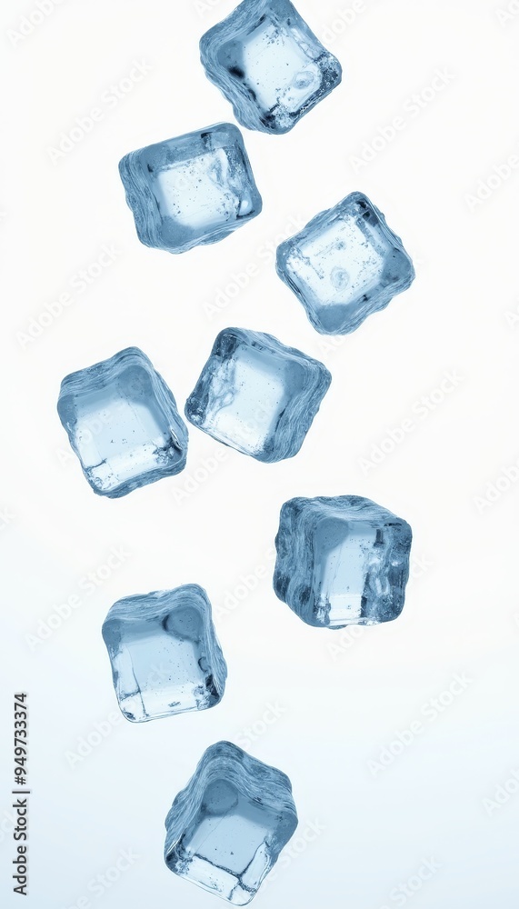 Floating Clear Ice Cubes Dropped in a Transparent Background Floating Clear Ice Cubes Dropped in a Transparent Background
