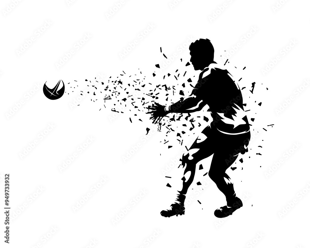 Fototapeta premium Rugby player passing ball, isolated vector silhouette, side view