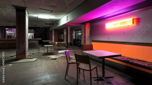 Lonely figure sitting in an abandoned restaurant