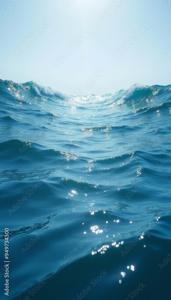 Calm Ocean Waves Under Bright Sunshine with Reflective Surface Calm Ocean Waves Under Bright Sunshine with Reflective Surface