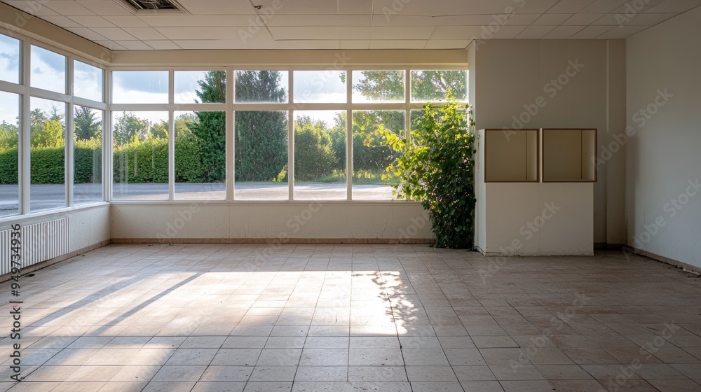 abandoned art gallery with dusty exhibits and broken display cases