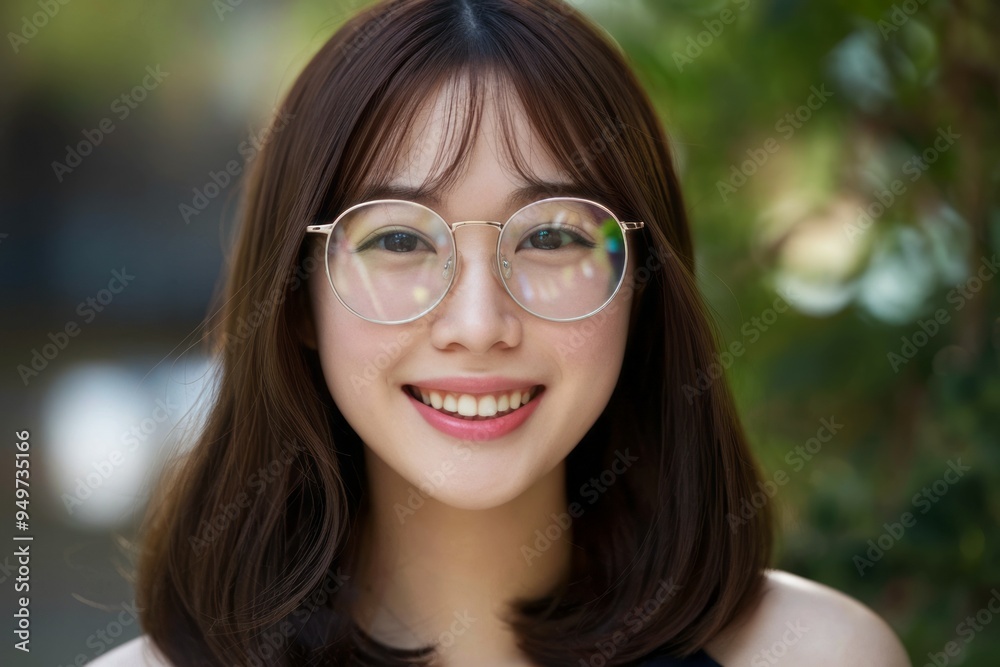 Happy woman glasses. Smiling woman wearing round glasses with a friendly expression. Happy woman glasses. Smiling woman wearing round glasses with a friendly expression.