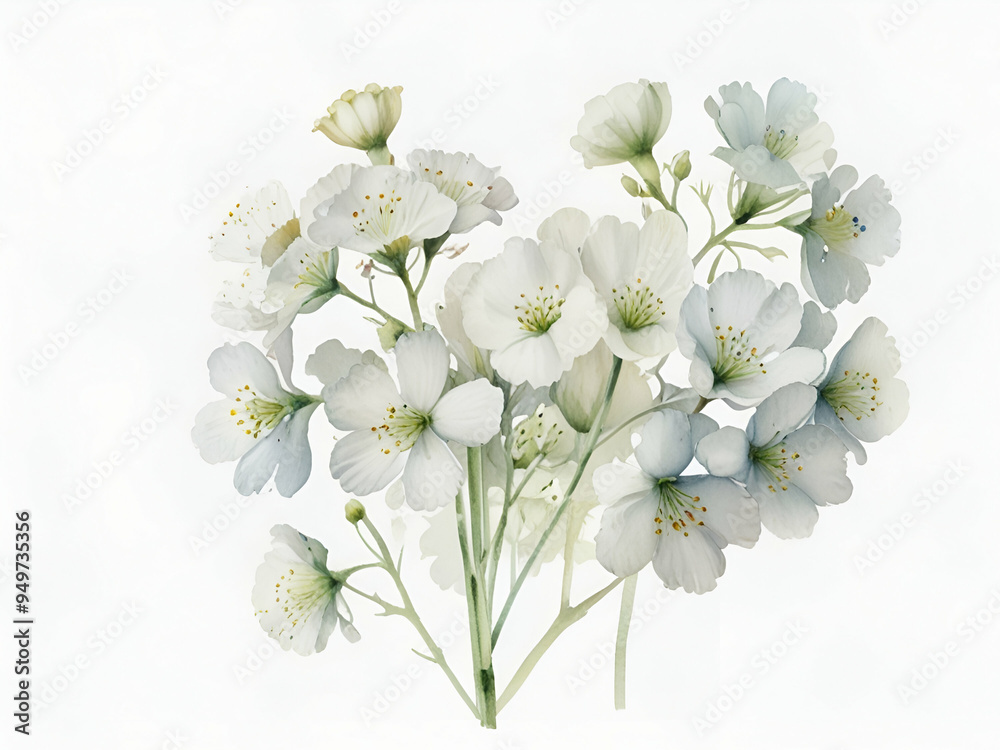 Fototapeta premium Gypsophila flower clipart , Gypsophila flower on a white background, Gypsophila flower painting by watercolor