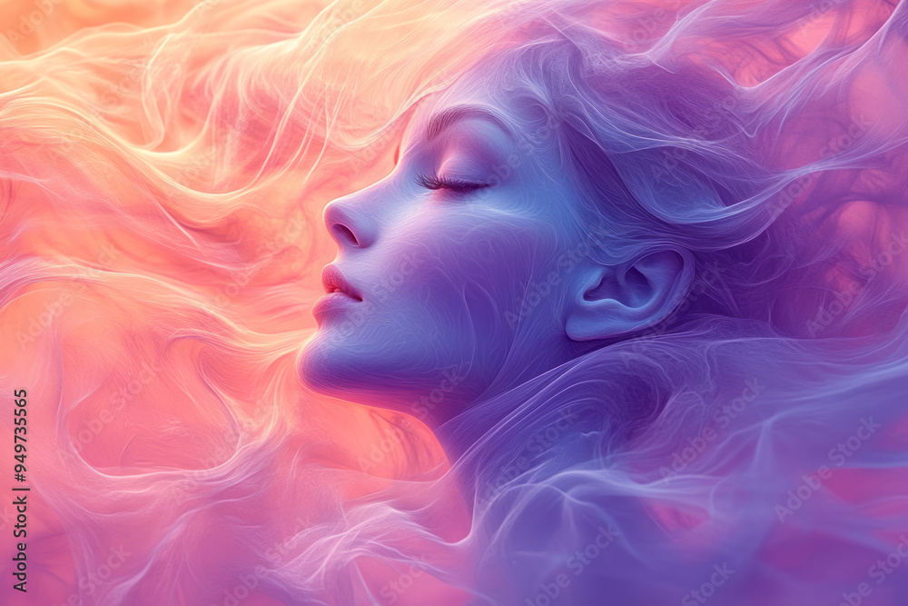 Dissolving creative mind merging into a soft pastel lavender mist,