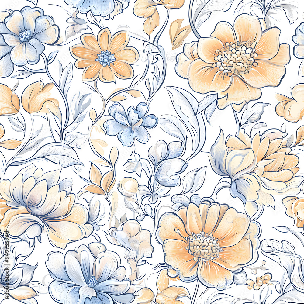 Fototapeta premium floral and leaf seamless patterns in doodle-style tile designs with graphic format.