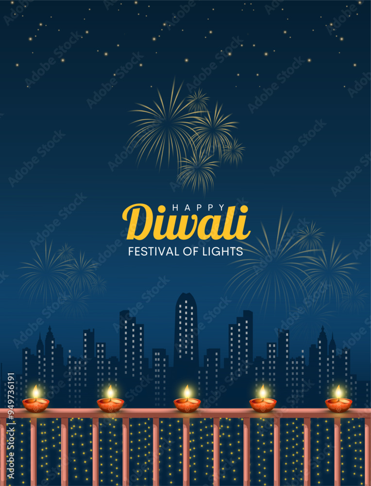 Creative illustration greeting card of diwali festival realistic oil ...