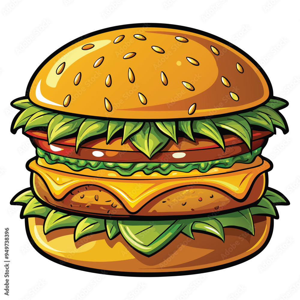 A burger with a beef patty melted cheese and a crispy lettuce leaf on a white background A burger with a beef patty melted cheese and a crispy lettuce leaf on a white background