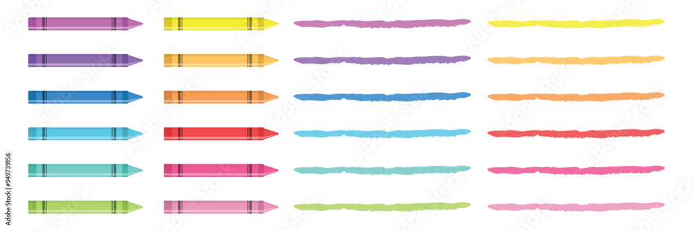 Office stationery crayon icons set in flat style. Pencil vector illustration on isolated background. Felt pen, marker sign business concept. Office stationery crayon icons set in flat style. Pencil vector illustration on isolated background. Felt pen, marker sign business concept.