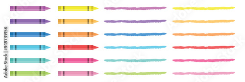 Office stationery crayon icons set in flat style. Pencil vector illustration on isolated background. Felt pen, marker sign business concept.