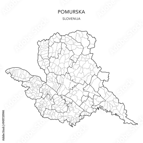 Administrative Map of the Mura Statistical Region (Pomurska) with Municipalities (Občine) and Settlements (Naselja) as of 2024 - Slovenia - Vector Map