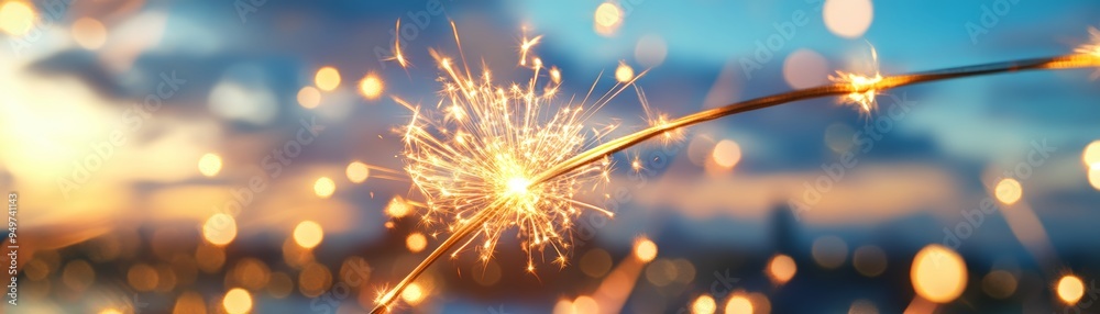 Obraz premium A close-up of a sparkler illuminating the night sky, creating a magical atmosphere for celebrations and special moments.