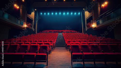 Dynamic Theatre Scene with Thunderstorm Effects, Showcasing Dramatic Lighting and Atmospheric Impact.