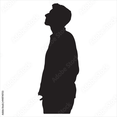 Man looks up silhouette white background
