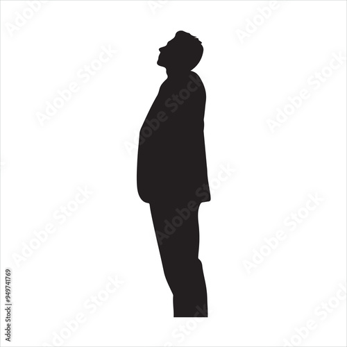 Man looks up silhouette white background
