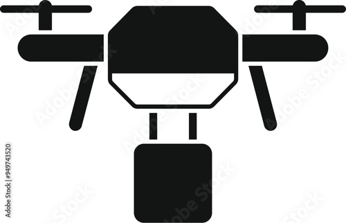 Simple icon of a drone carrying a package, representing modern delivery services