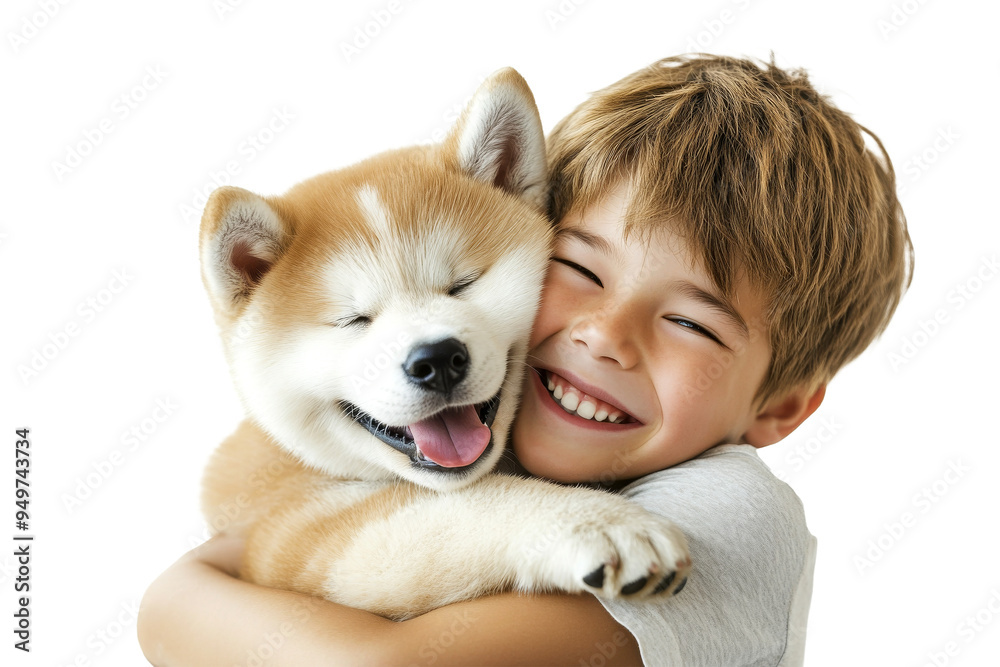 happy boy hug dog isolated on white happy boy hug dog isolated on white