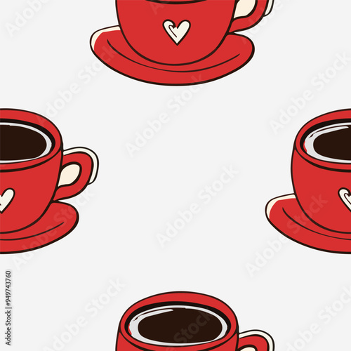 Autumn and winter seamless vector pattern with colorful cup of coffee or tea. Simple doodle style