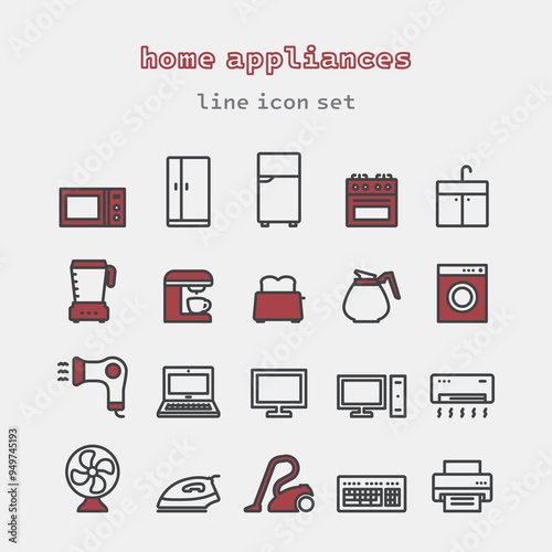 home appliances vector line icon set