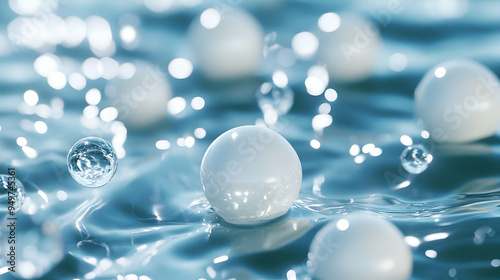 A collection of ping pong balls floating on the water.