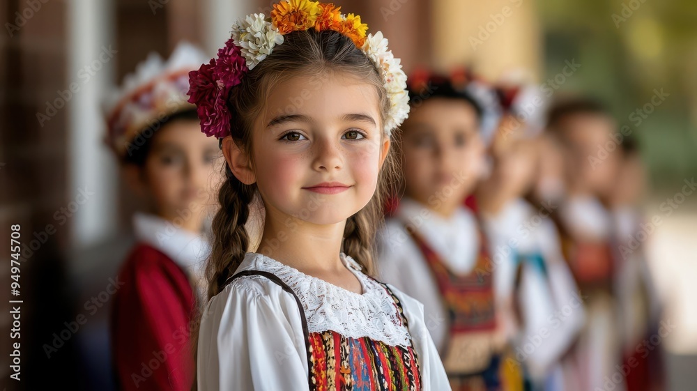 Fototapeta premium Children in traditional costumes from different cultures for a school event, Cultural awareness, Diversity in education
