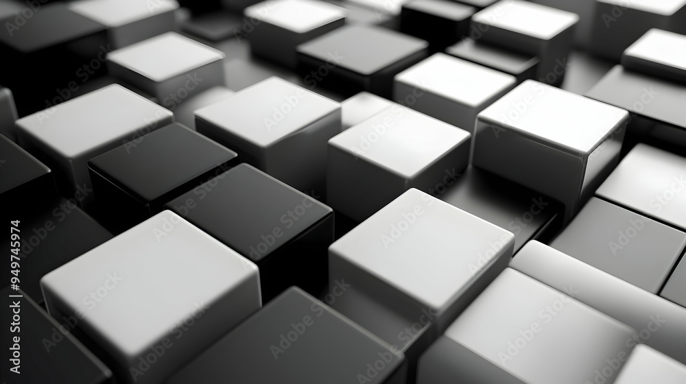 A modern black and white abstract background featuring 3D elements. A modern black and white abstract background featuring 3D elements.