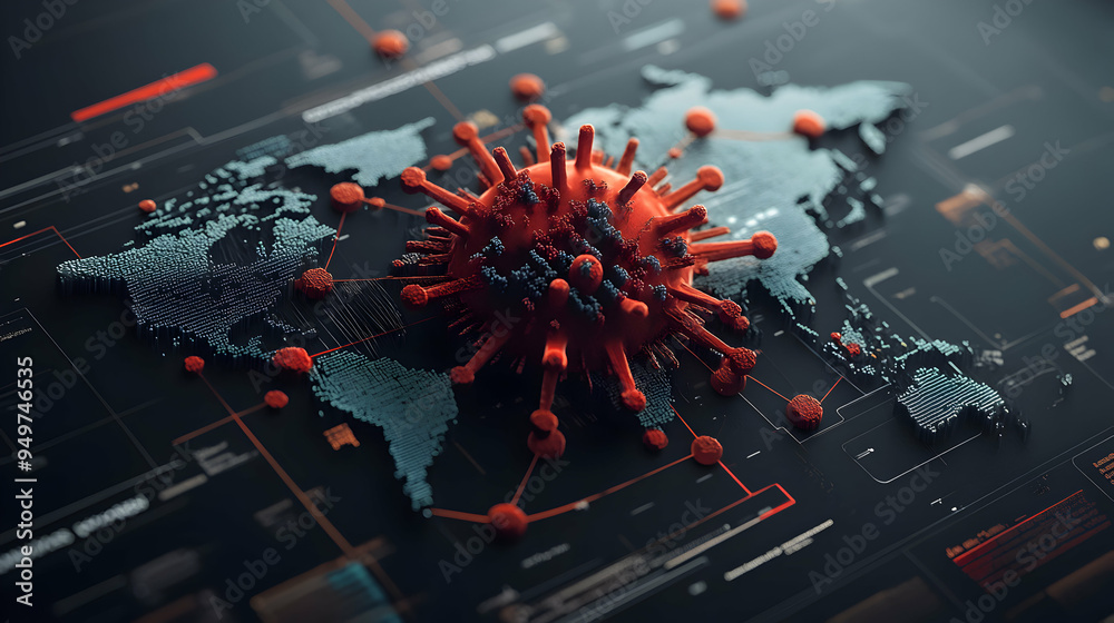 A virus spreading to different countries around the world. A virus spreading to different countries around the world.