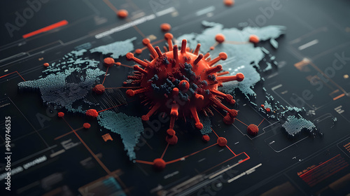 A virus spreading to different countries around the world.