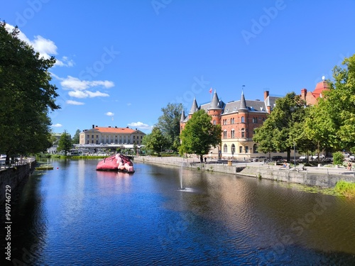 View of the Orebro Castle on the Svartan River, in Central Sweden
