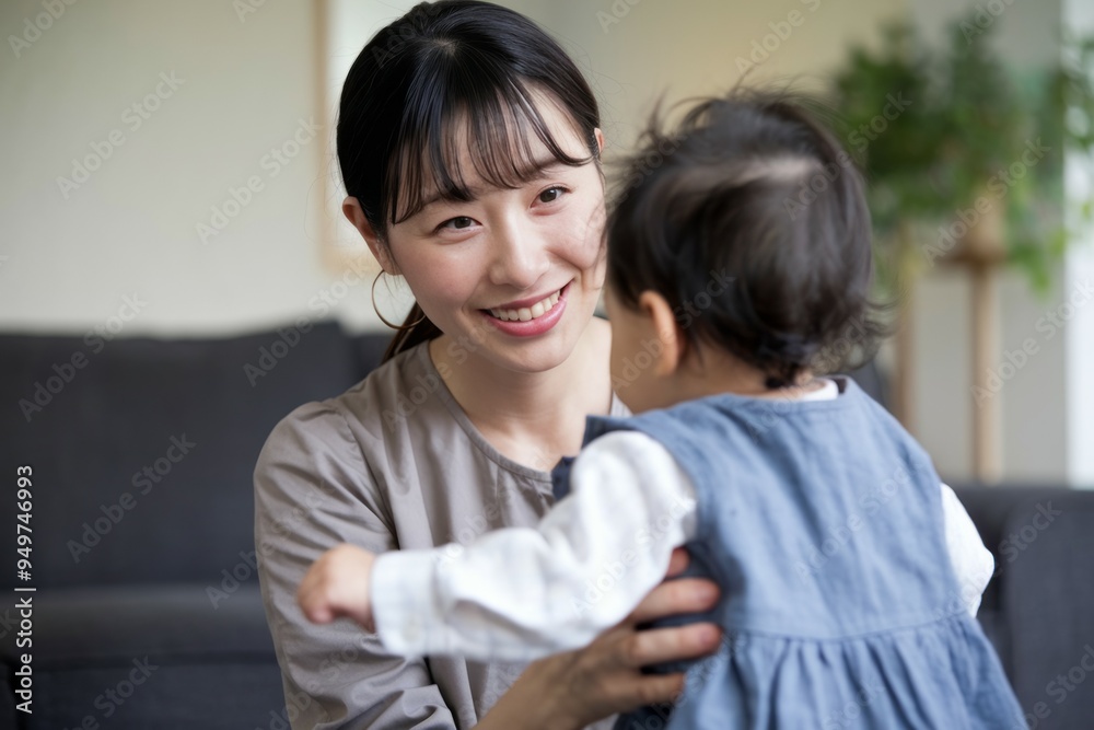 Mother holding baby. A mother happily holding her baby, looking at her with a loving smile. Mother holding baby. A mother happily holding her baby, looking at her with a loving smile.