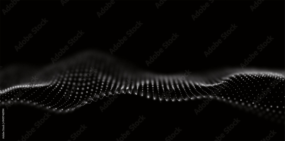 Abstract white particle background. Flow wave with dot landscape. Digital data structure. Future mesh or sound grid. Pattern point visualization. Technology vector illustration. Abstract white particle background. Flow wave with dot landscape. Digital data structure. Future mesh or sound grid. Pattern point visualization. Technology vector illustration.