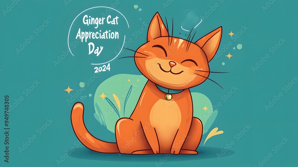 Fototapeta premium Cute Ginger Cat Illustration for National Ginger Cat Appreciation Day