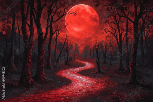 A Blood Red Moon Over A Sinister Forest
