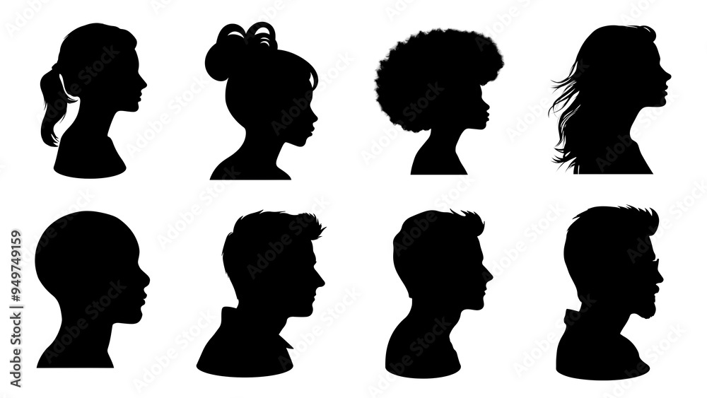 PNG people head silhouette design element set, transparent background PNG people head silhouette design element set, transparent background