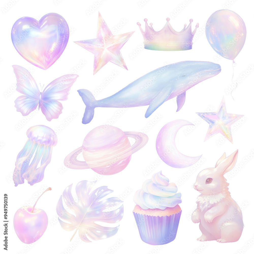 PNG Pastel cute sticker element set, transparent background PNG Pastel cute sticker element set, transparent background