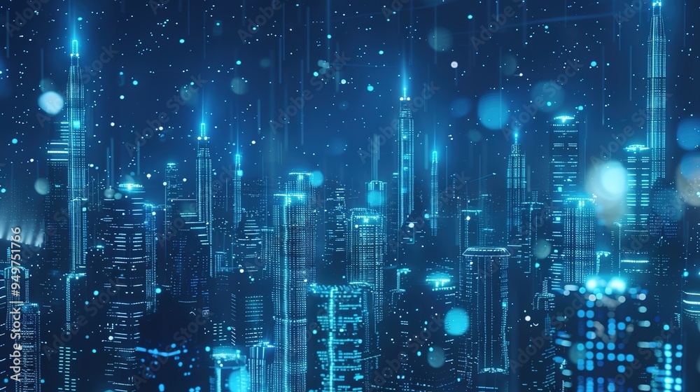 Abstract digital background with blue bokeh lights, lines, and geometric shapes. Abstract digital background with blue bokeh lights, lines, and geometric shapes.