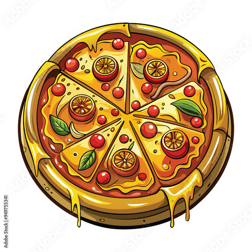 Fresh pizza with tomato cheese olive sausage onion Italian fast food