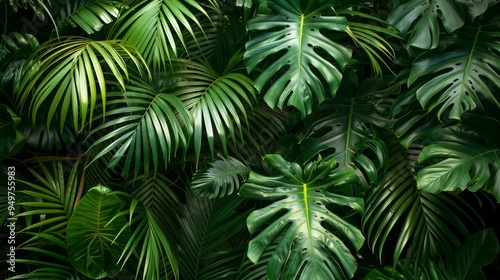 Wallpaper Mural Tropical palm leaves creating a lush green background Torontodigital.ca
