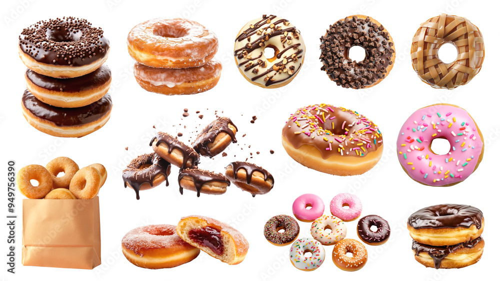 PNG donut design element set, transparent background PNG donut design element set, transparent background