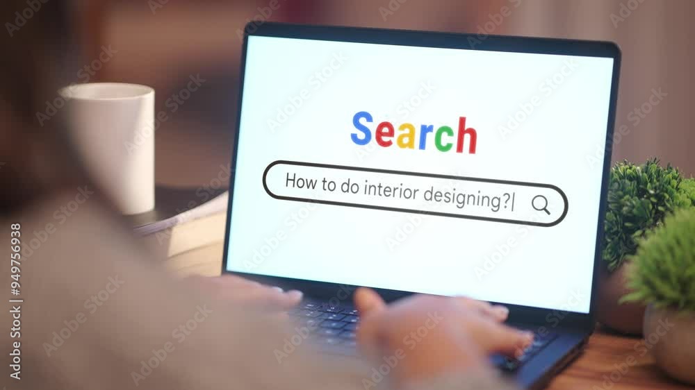 WOMAN SEARCHING HOW TO DO INTERIOR DESIGNING? ON INTERNET WOMAN SEARCHING HOW TO DO INTERIOR DESIGNING? ON INTERNET