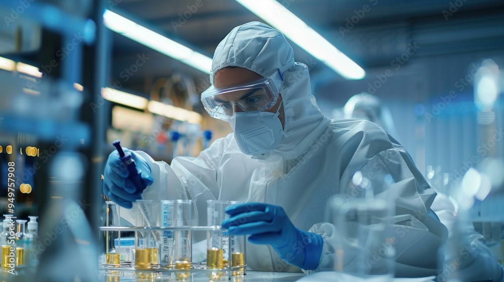 Scientist in Lab Coat Working with Chemicals in Lab Scientist in Lab Coat Working with Chemicals in Lab