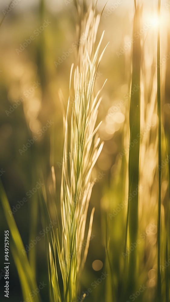 Sunlit Grass Blades, close-up of tall grass blades backlit by the sun, soft golden glow Sunlit Grass Blades, close-up of tall grass blades backlit by the sun, soft golden glow