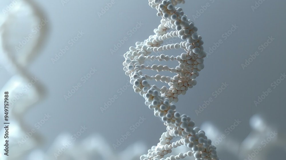 3D DNA Double Helix Model - White on Gray Background 3D DNA Double Helix Model - White on Gray Background