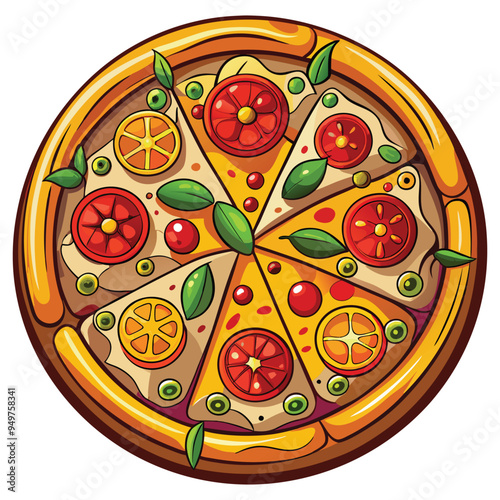 Fresh pizza with tomato cheese olive sausage onion Italian fast food