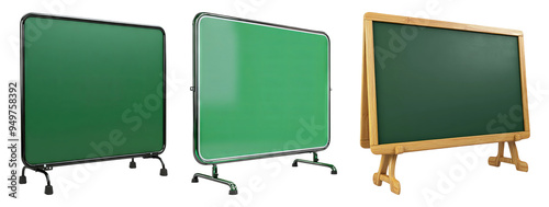 Green and wooden chalkboards isolated on transparent background photo